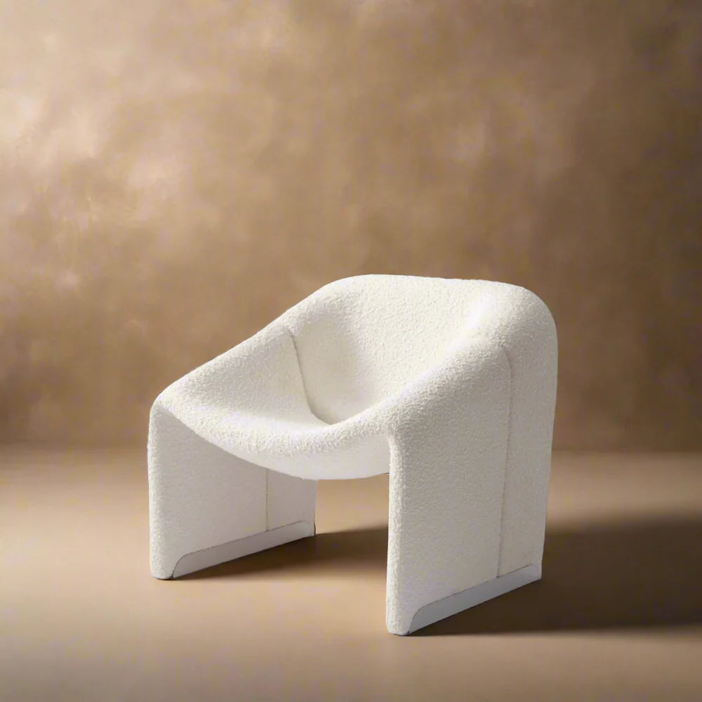 Off-White Iron and Boucle Lounge Chair