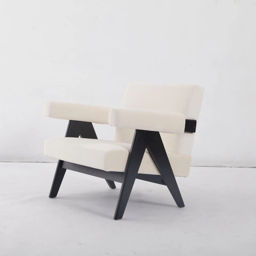 Ash and Velvet Lounge Chair in Black and Beige