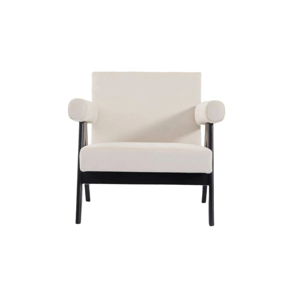 Ash and Velvet Lounge Chair in Black and Beige