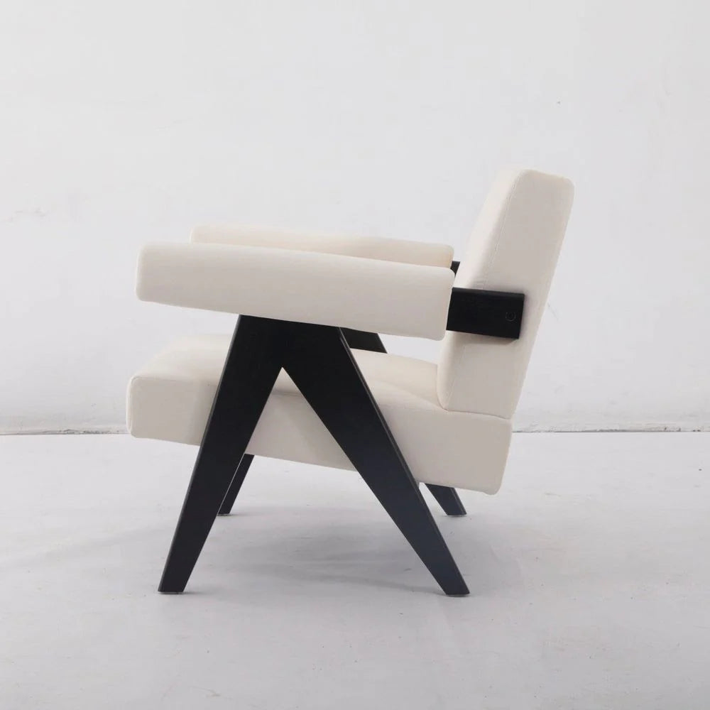 Ash and Velvet Lounge Chair in Black and Beige