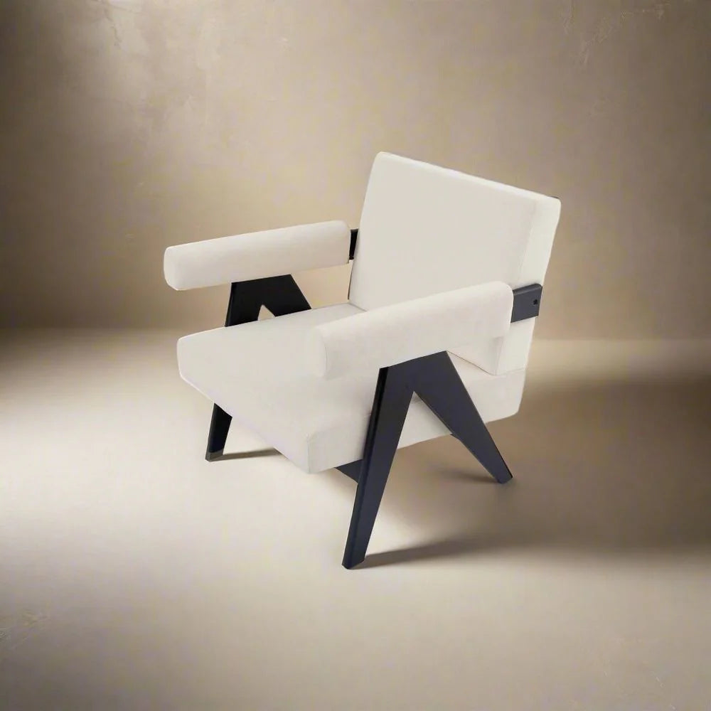 Ash and Velvet Lounge Chair in Black and Beige