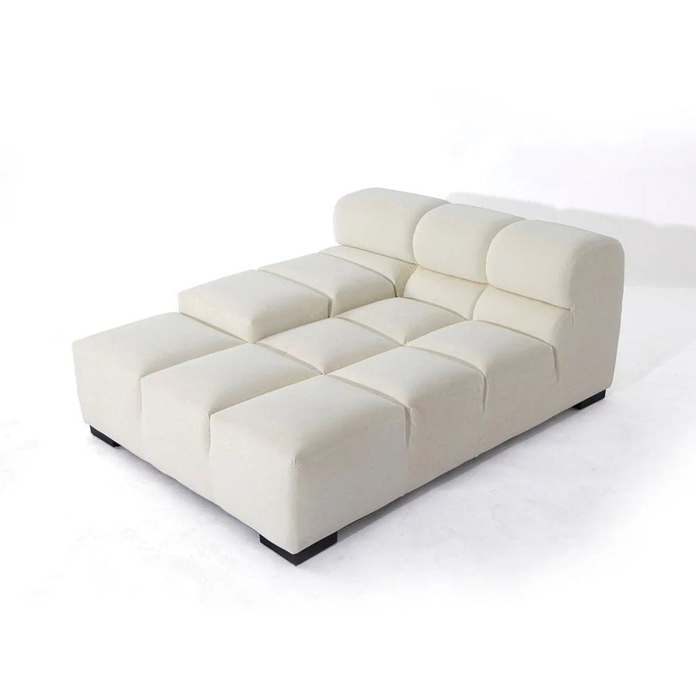 Beige Wood and Velvet Left-Arm-Facing Chaise (When Facing)