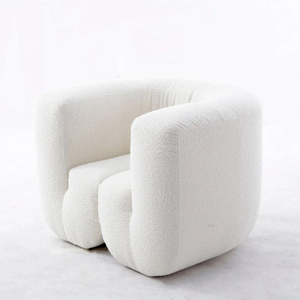 Off-White Wood and Boucle Lounge Chair – FYS0071OWHT