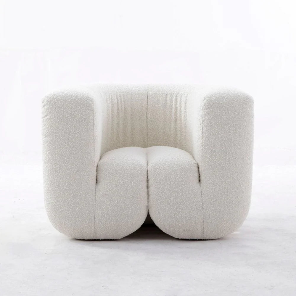 Off-White Wood and Boucle Lounge Chair – FYS0071OWHT