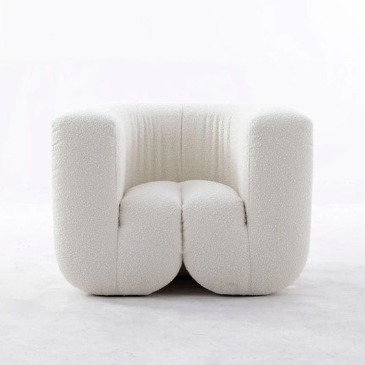 Off-White Wood and Boucle Lounge Chair – FYS0071OWHT