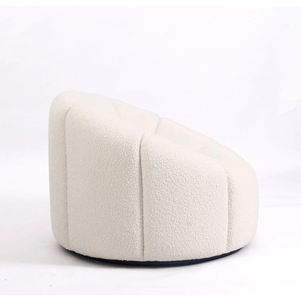 Stainless Steel and Wood Lounge Chair in Off-White and Black