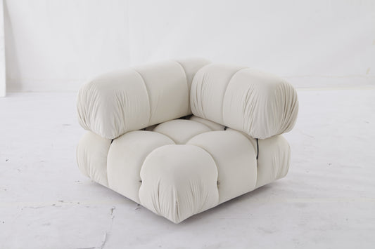Ivory Wood and Velvet Sectional Corner Unit