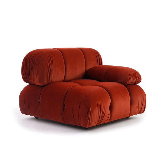Orange Wood and Velvet Right-Arm-Facing Sectional Unit