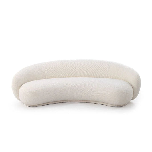 Off-White Wood and Boucle Sofa, 95-Inch