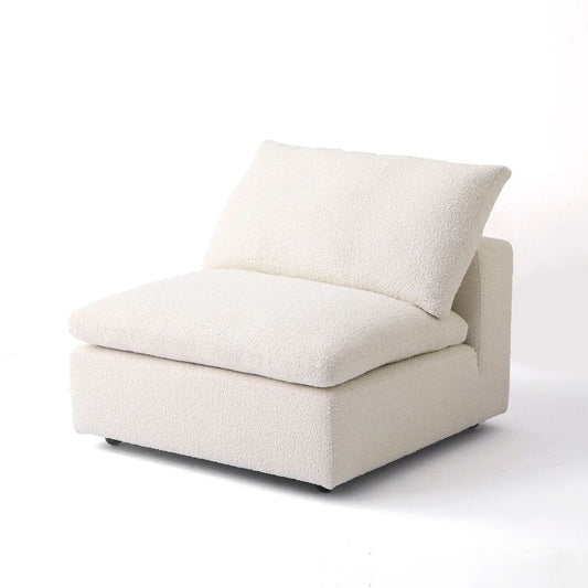 Off-White Wood and Boucle Armless Sectional Module