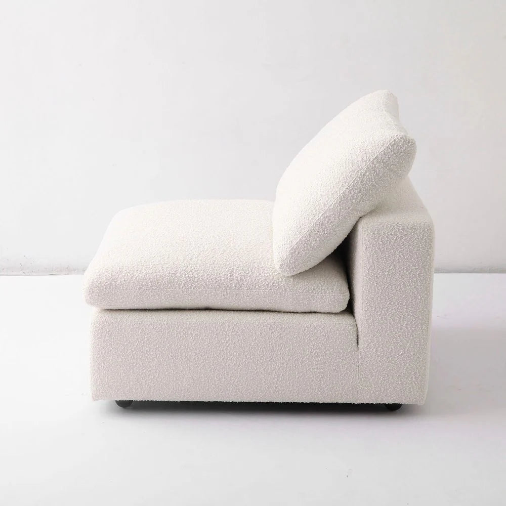 Off-White Wood and Boucle Armless Sectional Module