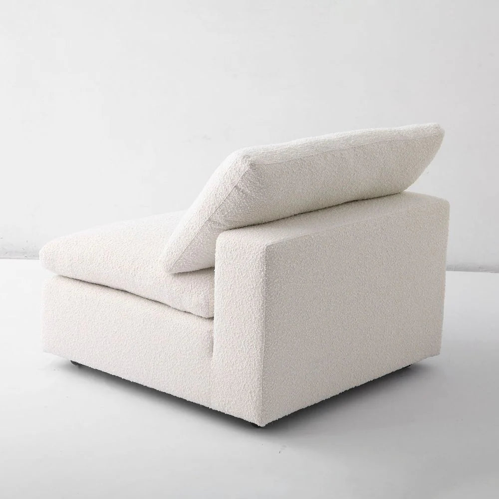 Off-White Wood and Boucle Armless Sectional Module