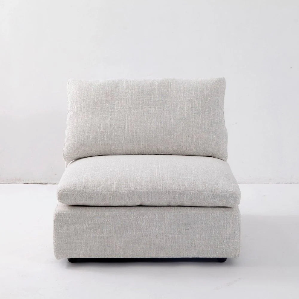 Off-White Wood and Linen Armless Sectional Module