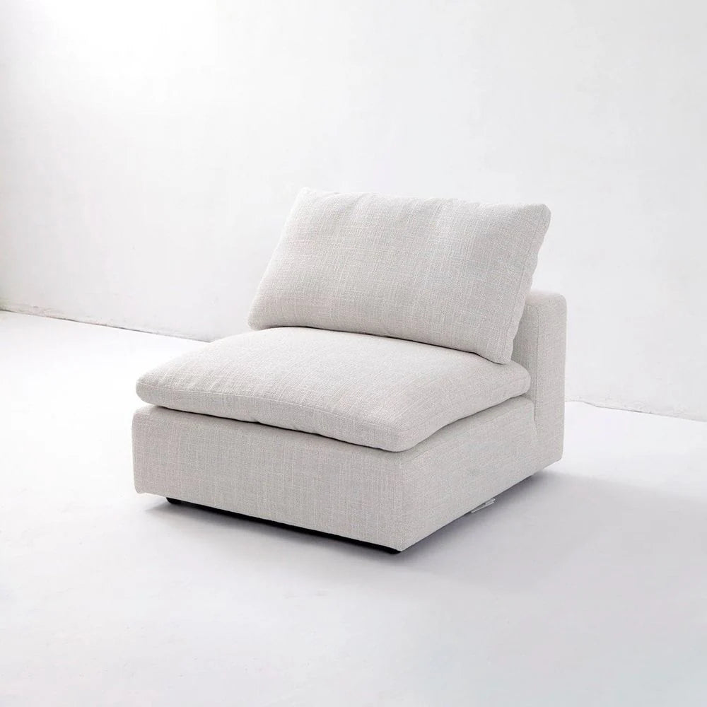Off-White Wood and Linen Armless Sectional Module