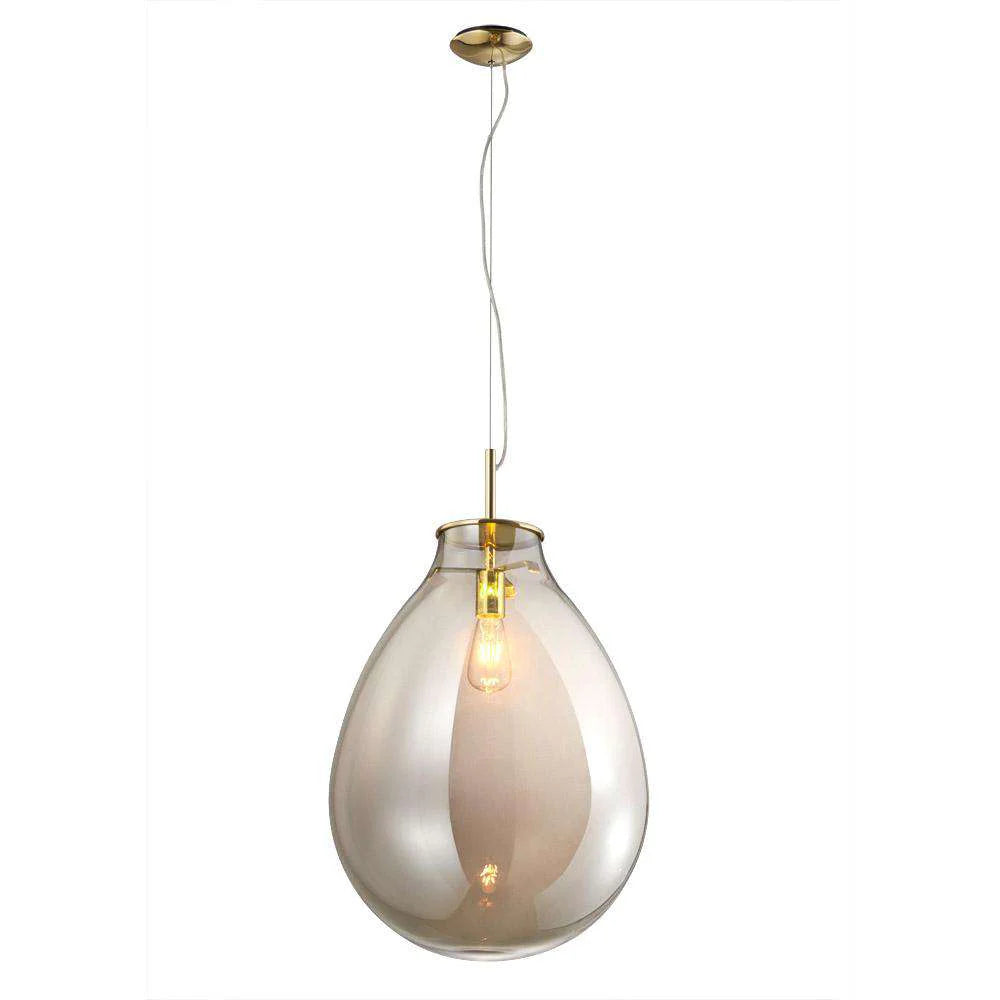 Glass and Metal Amber Pendant Light in Gold-Tone