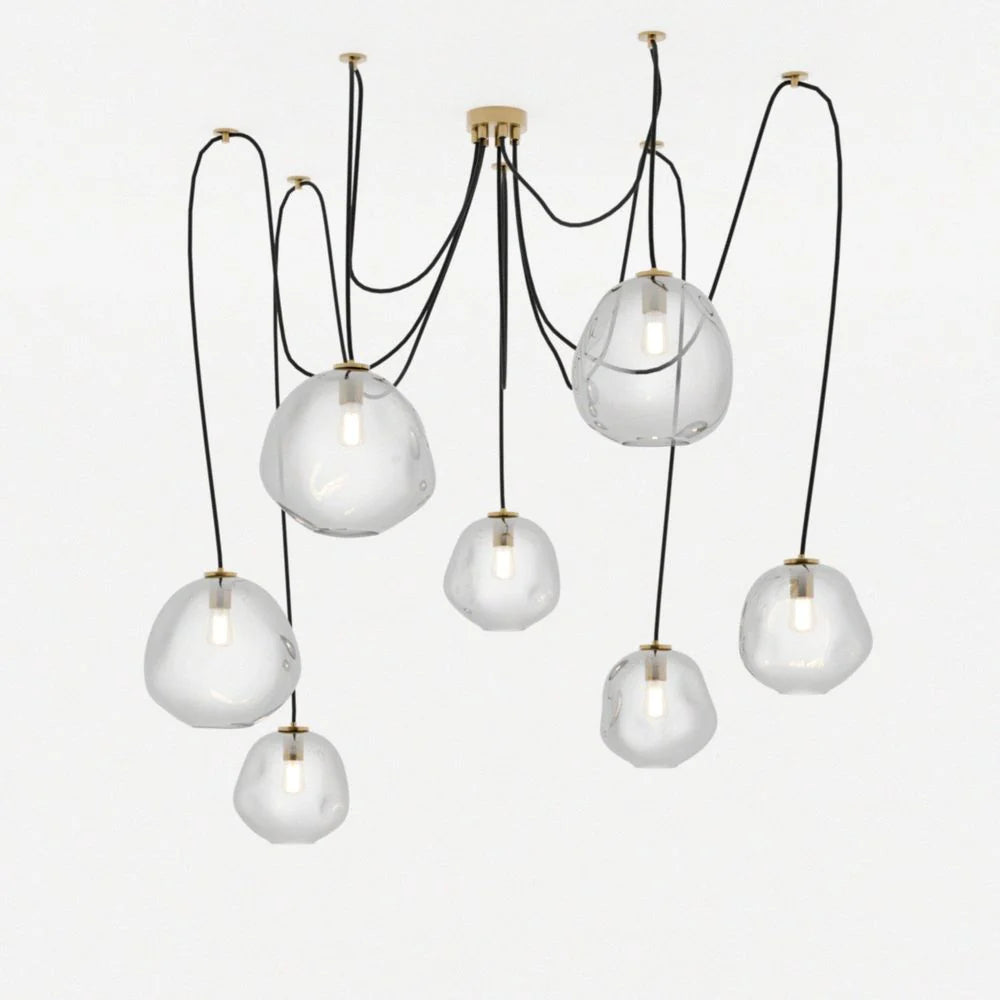 Copper and Glass Amber Chandelier in Brass-Tone