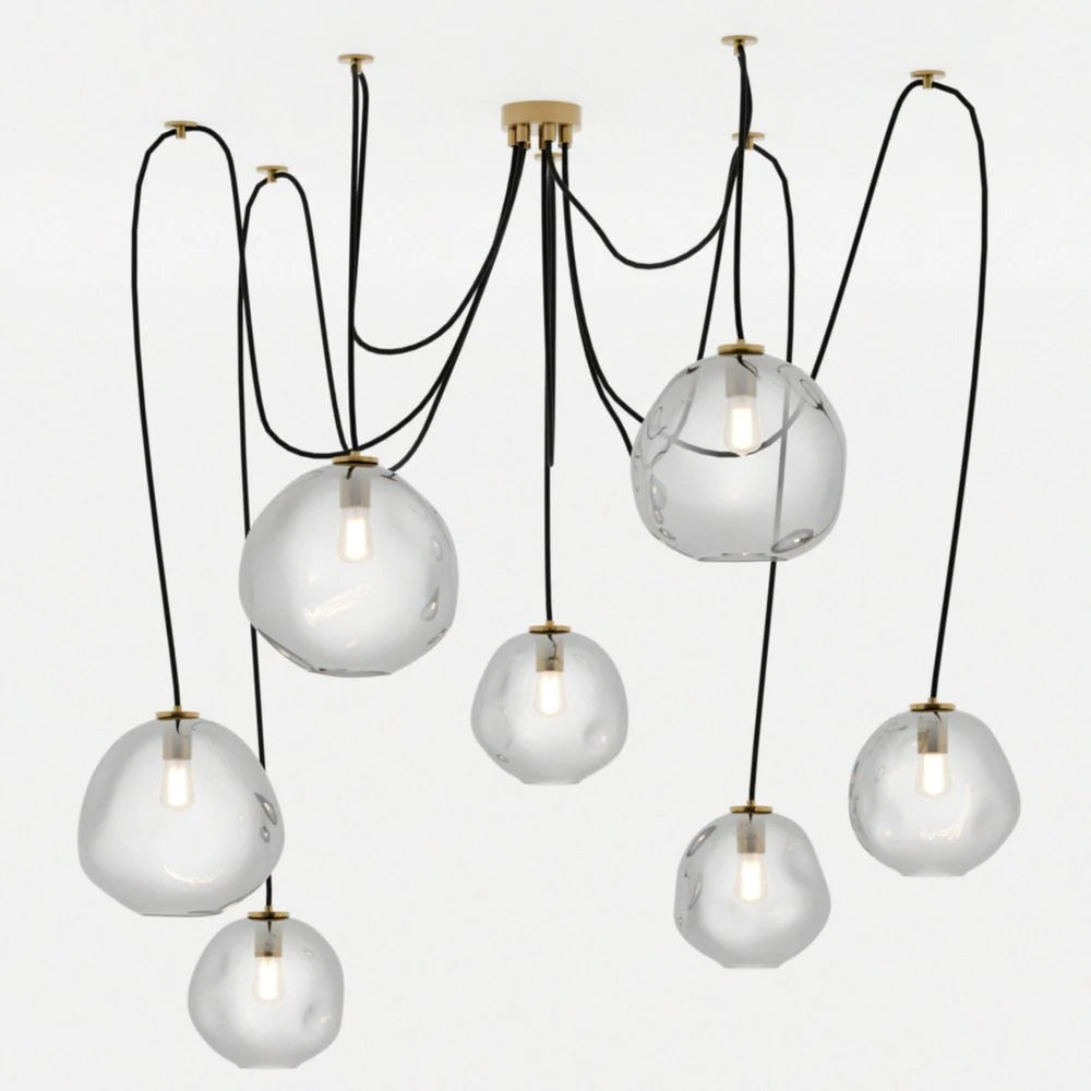 Copper and Glass Amber Chandelier in Brass-Tone