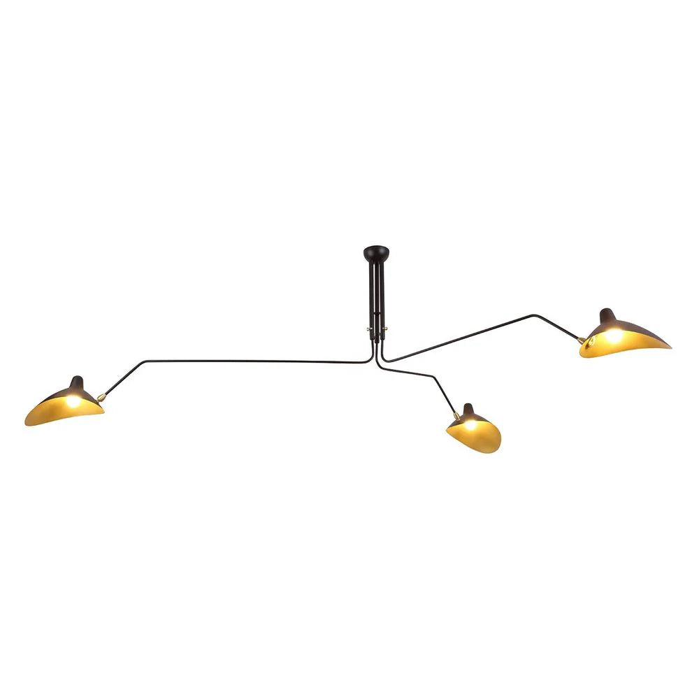 Brass and Iron Ceiling Lamp in Black and Gold-Tone