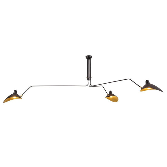Brass and Iron Ceiling Lamp in Black and Gold-Tone