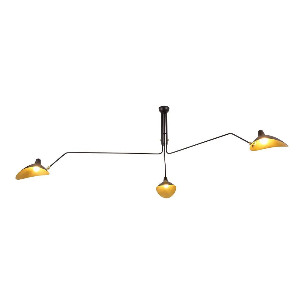 Brass and Iron Ceiling Lamp in Black and Gold-Tone