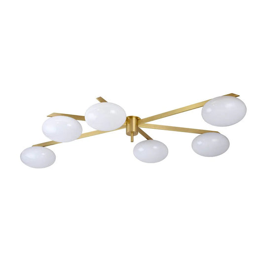 Brass-Tone Steel and Glass Ceiling Lamp