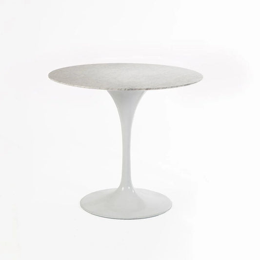 White Aluminum and Marble Dining Table, 31.5-Inch