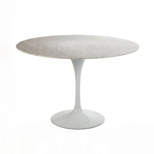 White Aluminum and Marble Dining Table, 47-Inch
