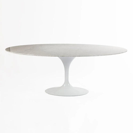White Aluminum and Marble Dining Table, 60-Inch