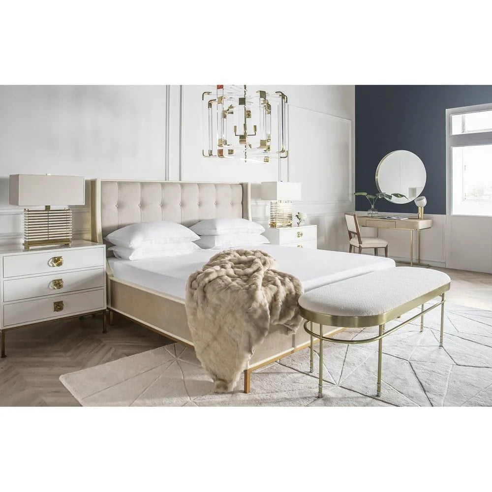 Gold-Tone Steel and Acacia Queen Bed, 64.5-Inch