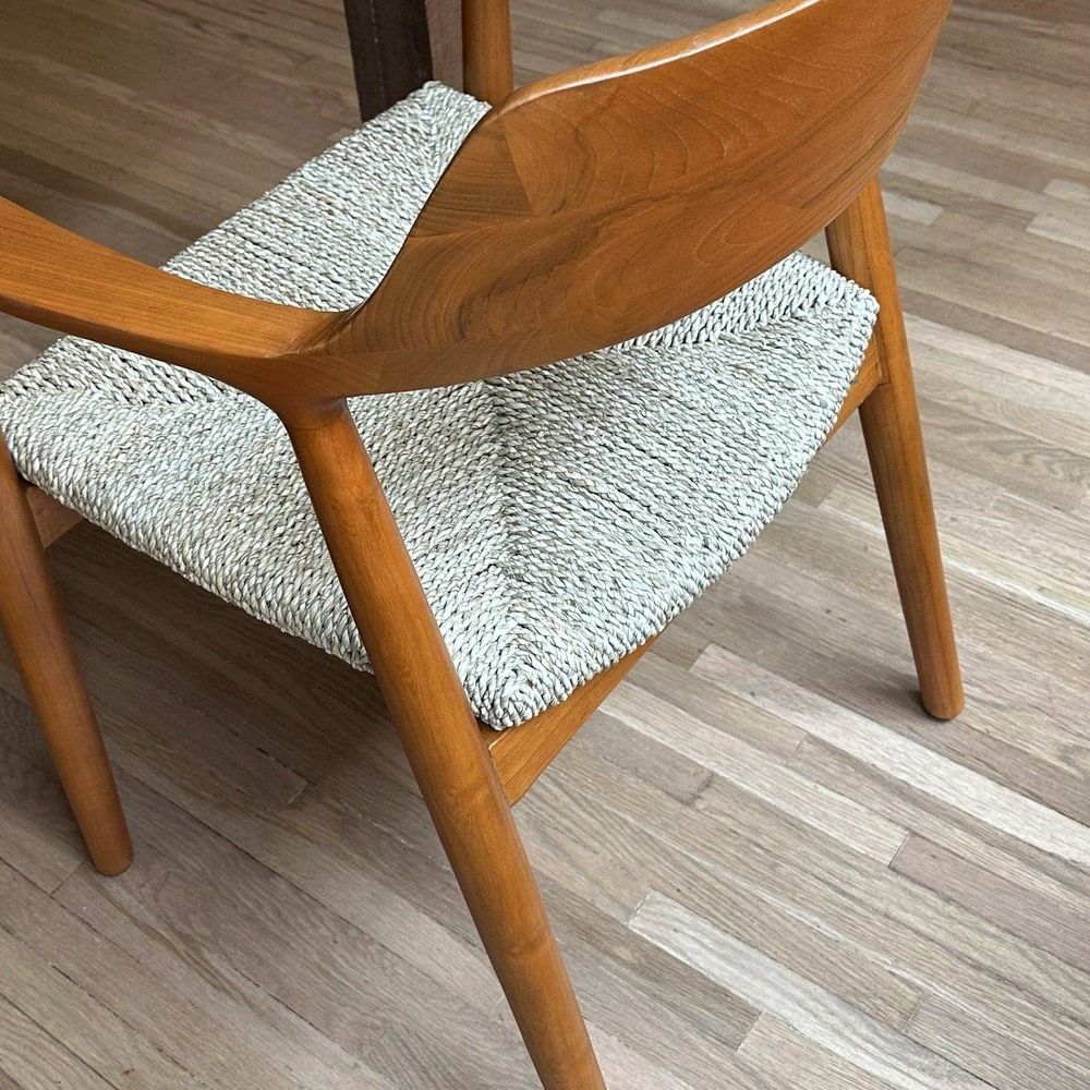 Teak Dining Chair in Ivory and Natural