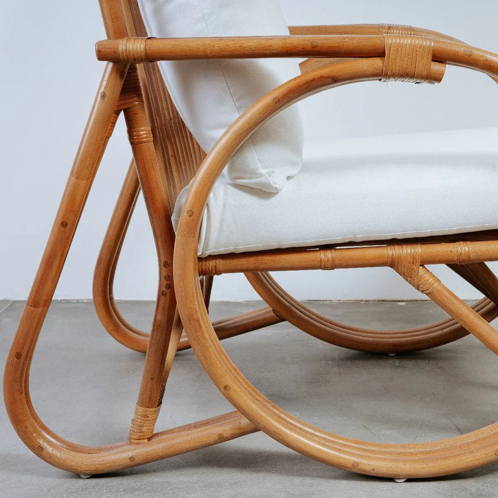 Rattan and Fabric Lounge Chair in Natural and Beige