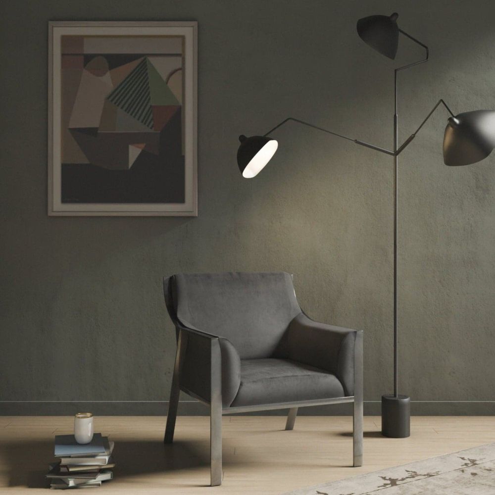 Black Stainless Steel and Velvet Armchair