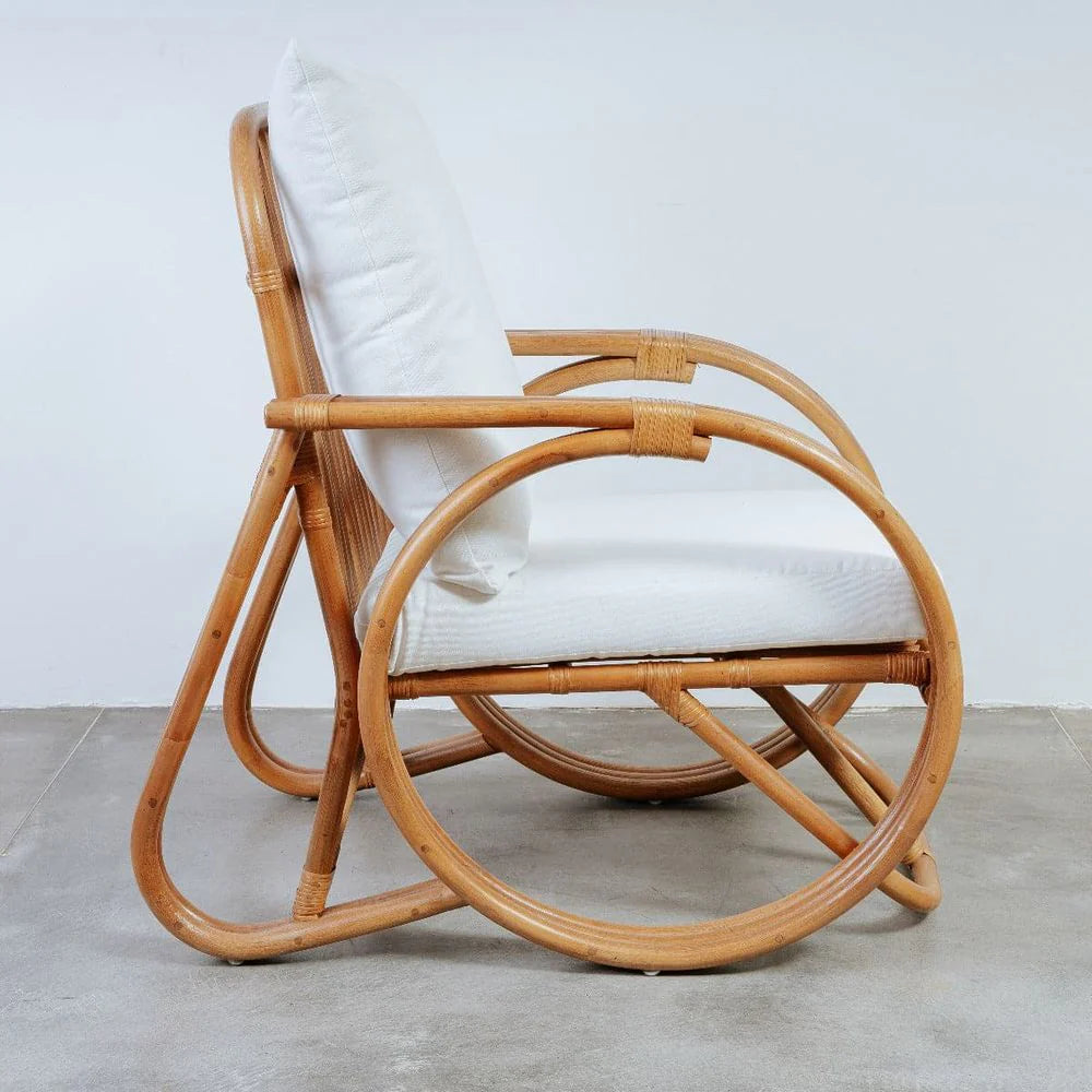 Rattan and Fabric Lounge Chair in Natural and Beige