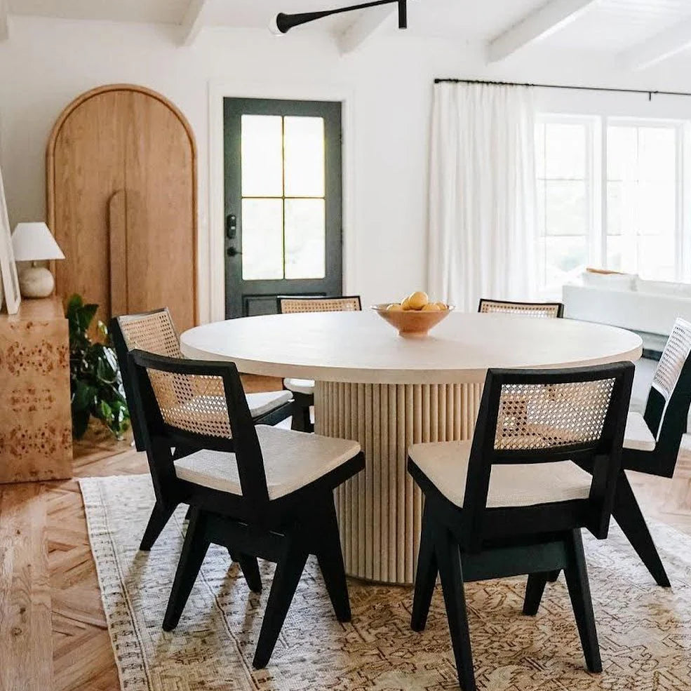 Acacia and Rattan Side Chair in Black and Natural