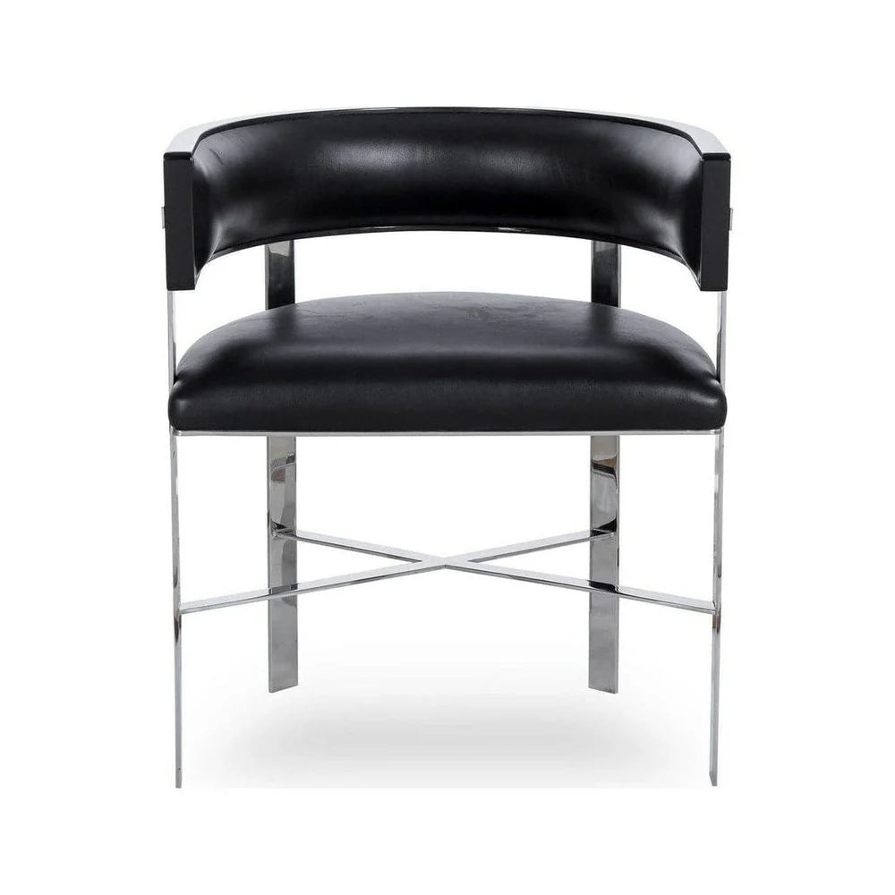 Stainless Steel and Beech Veneer Dining Chair in Black and Silver-Tone