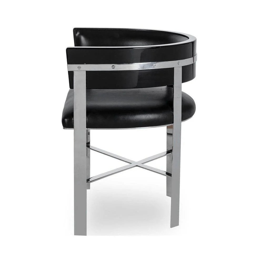 Stainless Steel and Beech Veneer Dining Chair in Black and Silver-Tone